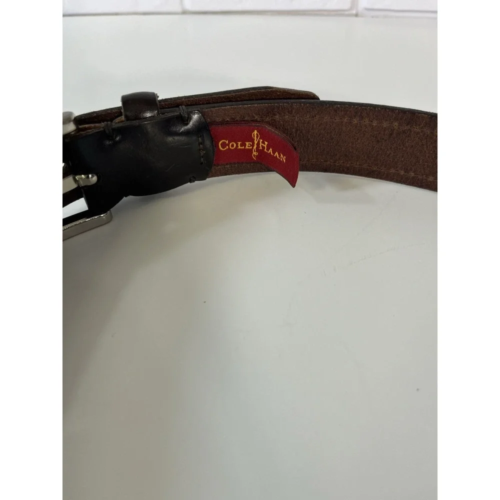 Men's COLE HAAN Dark Brown Leather Dress Belt Brass‎ Buckle Sz 38